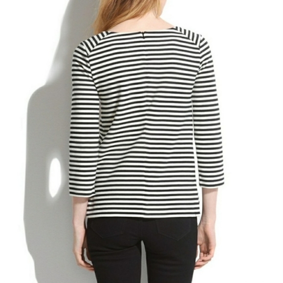 Madewell Ridgestripe 3/4 Sleeve White Black Stripes Pocket Top Size M - Picture 4 of 9